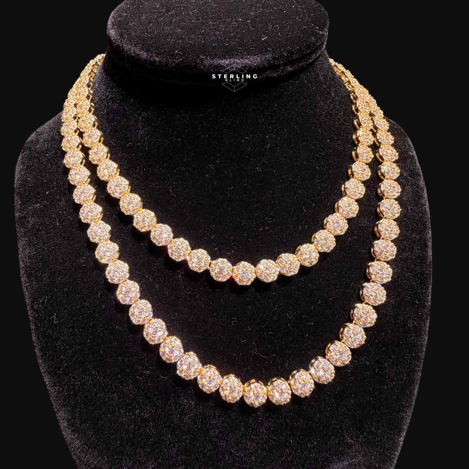 7mm CZ Flower Cluster Tennis Honeycomb Necklace 14K Gold Plated Gold Silver