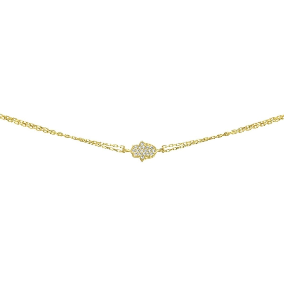 925 Silver Hamsa Bracelet CZ Yellow Gold Plated Adjustable Chain