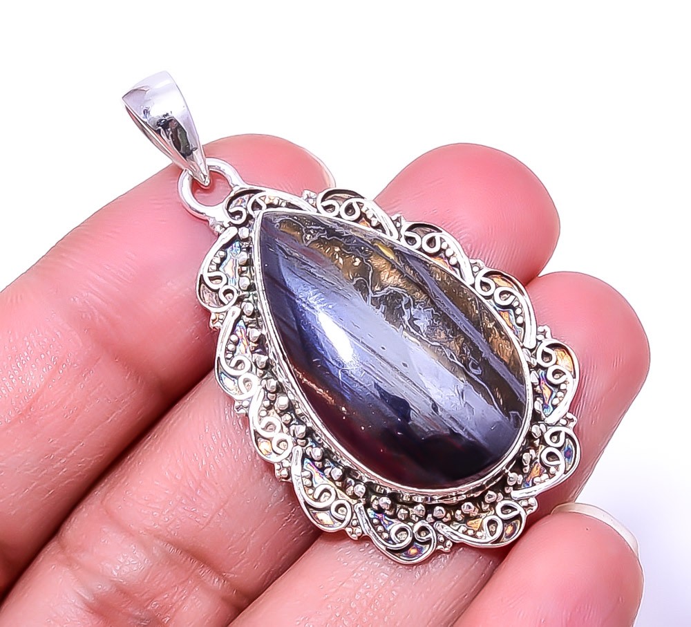 Iron Tiger Eye – South Africa Fine Art 925 Sterling Silver Pendant 1.95″ P4