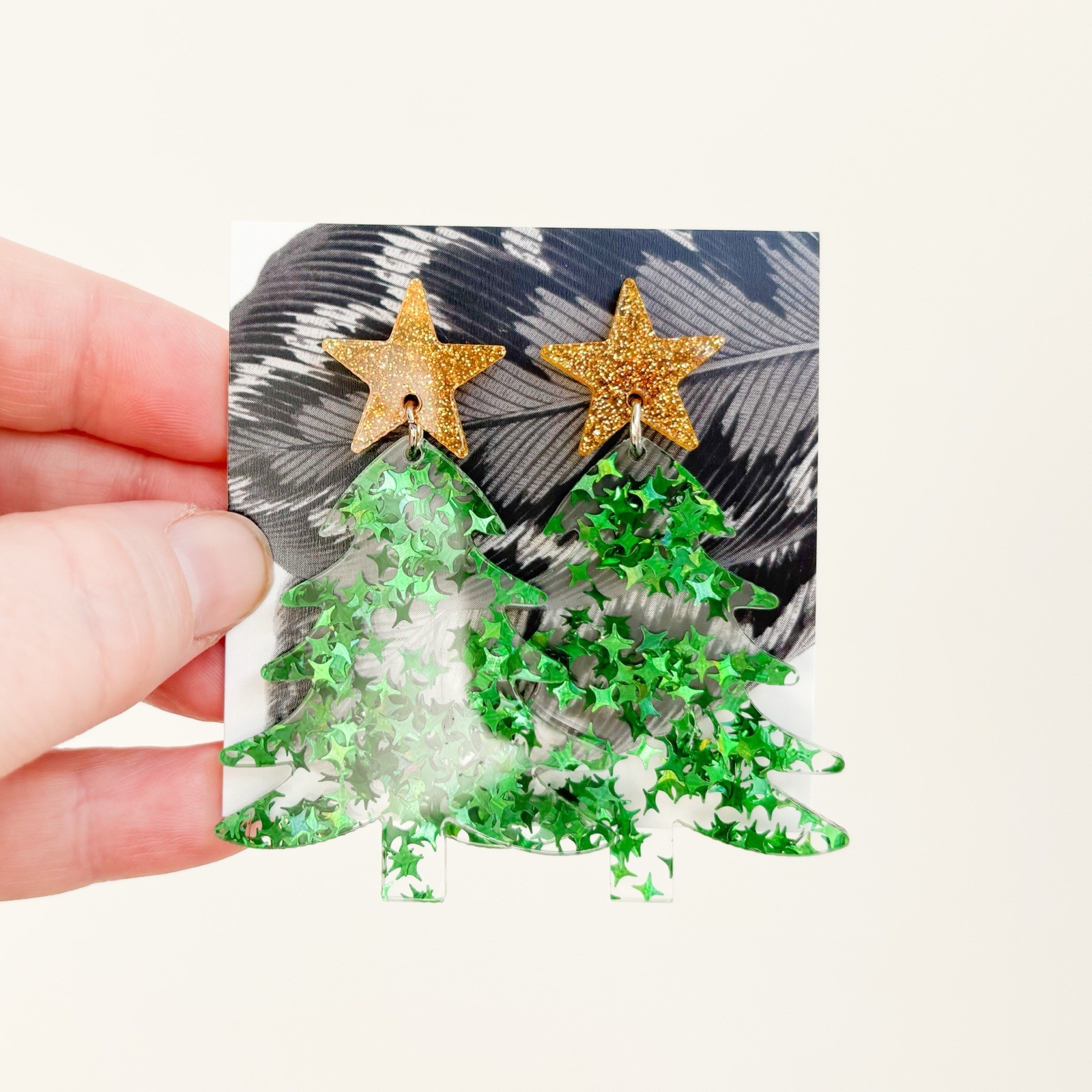 Green Glitter Christmas Tree Earrings Vintage Inspired Nostalgic