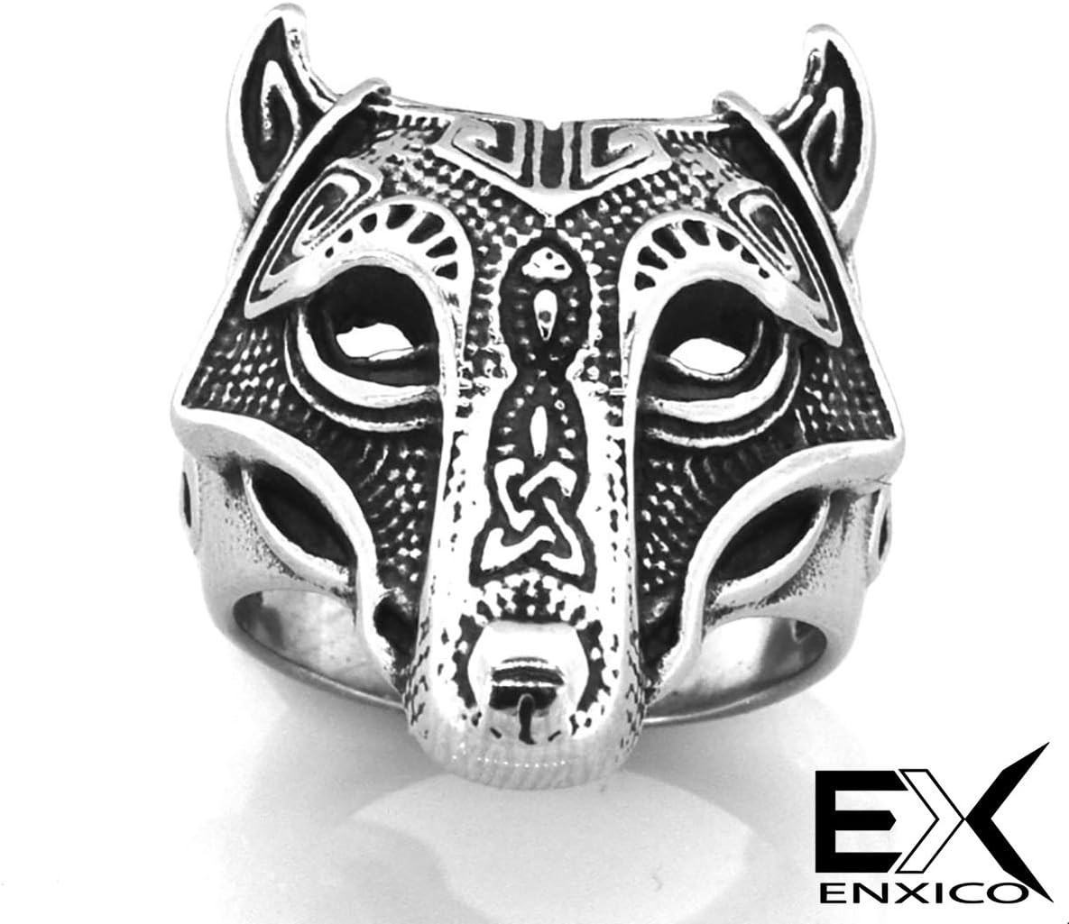 3pc Fenrir Wolf Head Ring 316L Stainless Steel Norse Scandinavian Viking Jewelry