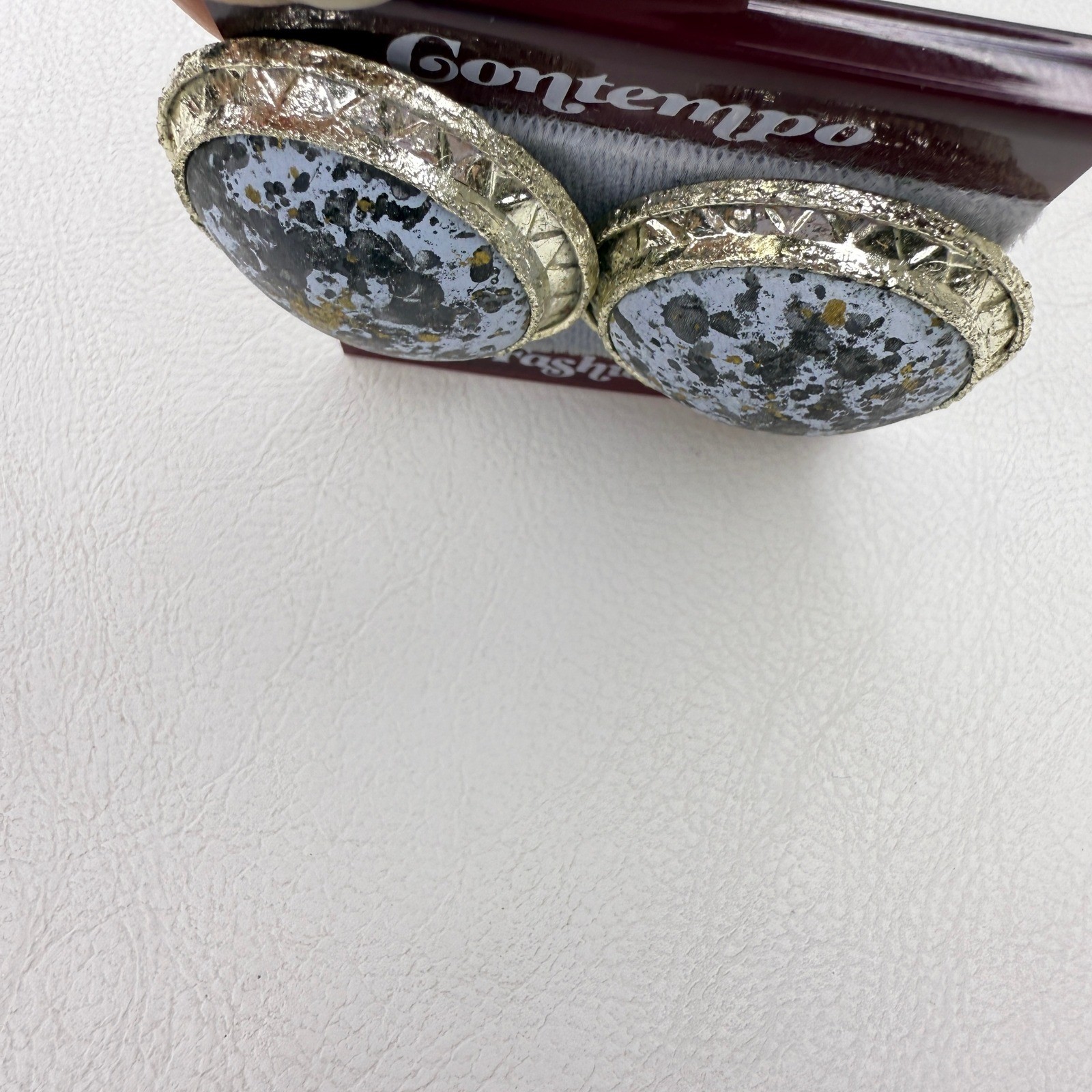 Contempo Fashions Vintage 80s Round Clip On Earrings Gold Tone Blue Gray