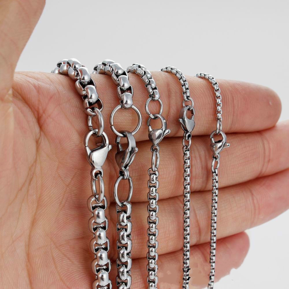 2/3/4/5/6/8MM Mens Chain Stainless Steel Round Box Link Necklace 18-36inch hot