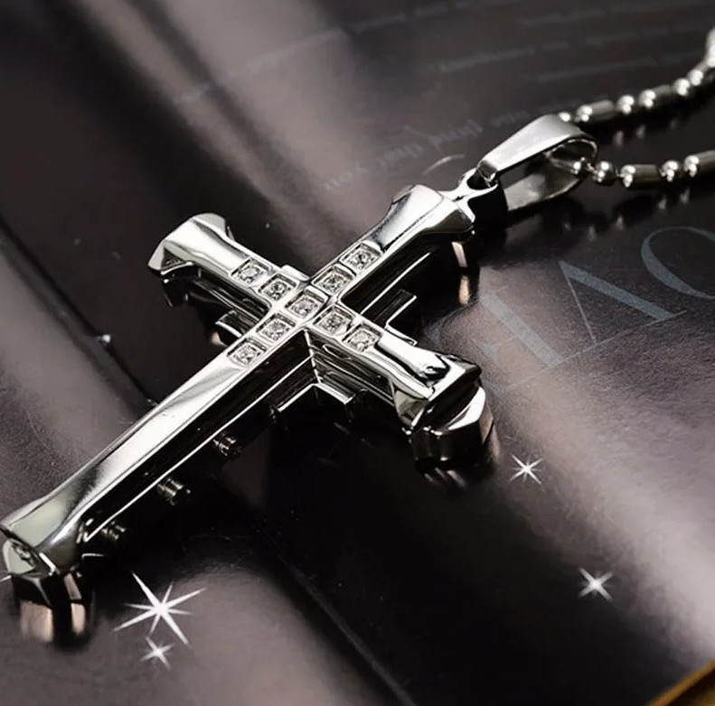 1pc Crystal Cross Pendant Necklace Stainless Steel Jewelry Gift – NEW