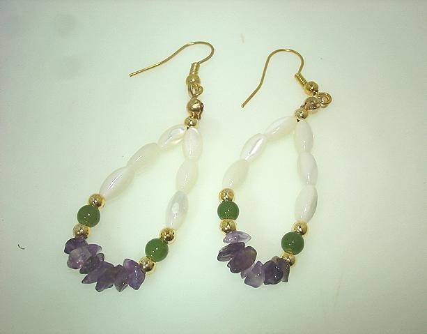 17mm White Mother of Pearl Amethyst Aventurine Teadrop Dangling Hook Earrings