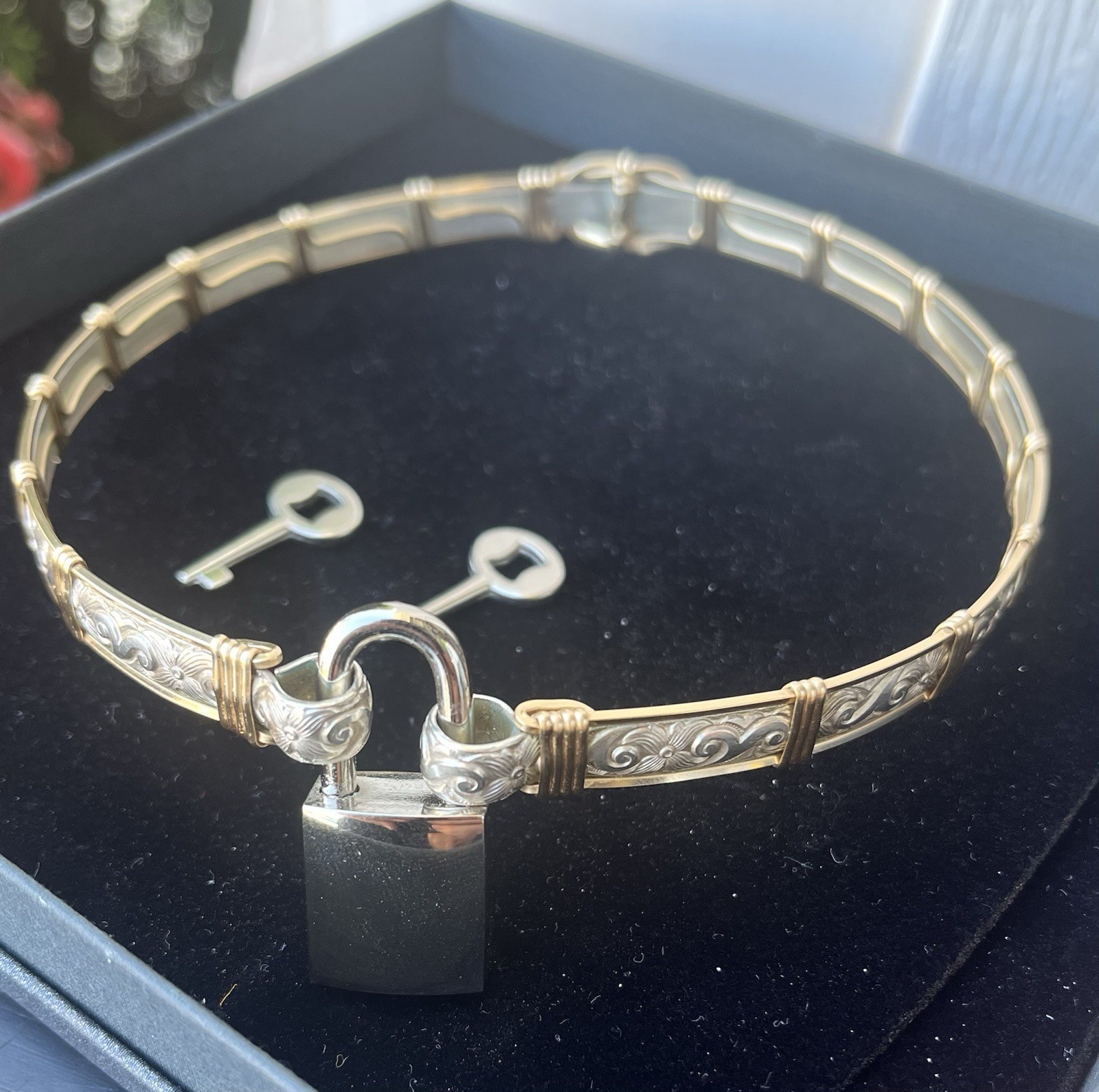 Fancy Slave Collar-Mixed Metals with Silver Tone Lock and Keys – Custom Made