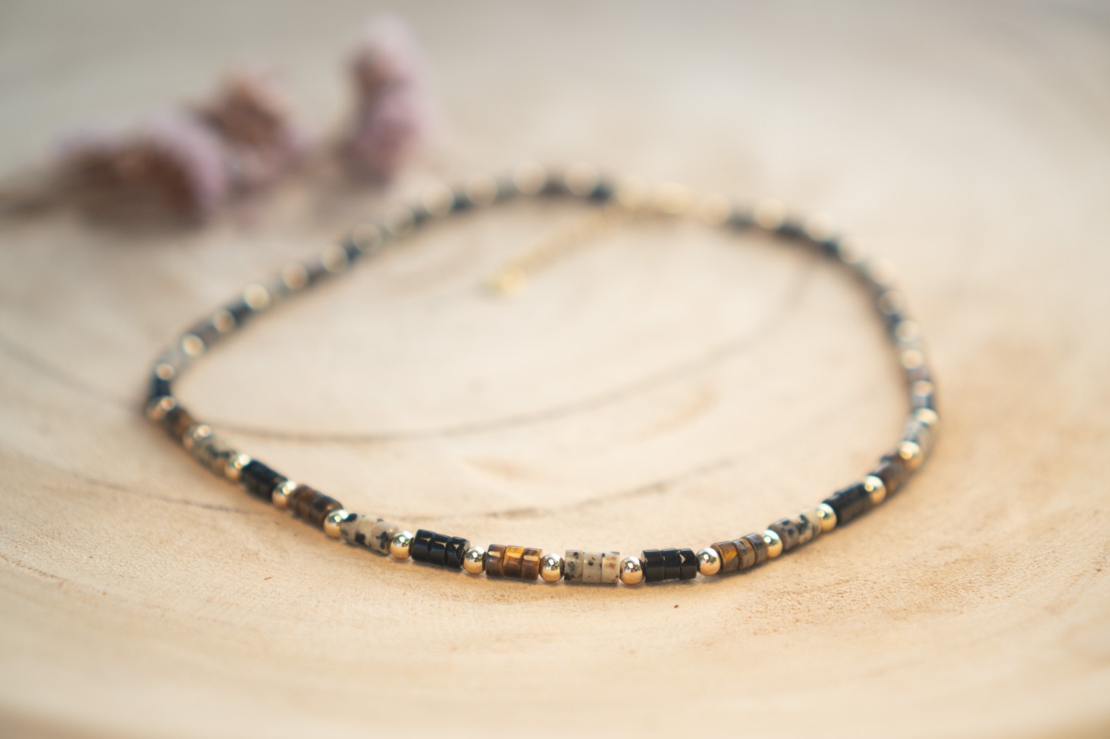 Maillard Natural Tiger Eye, Spotted Stone, Gemstone, Beaded Necklace, Bohemian