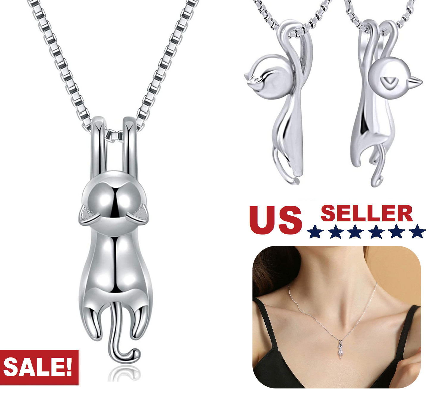 Cat Pendant Necklace Kitty Chain Silver Womens Girl Jewellery Cat Necklace USA