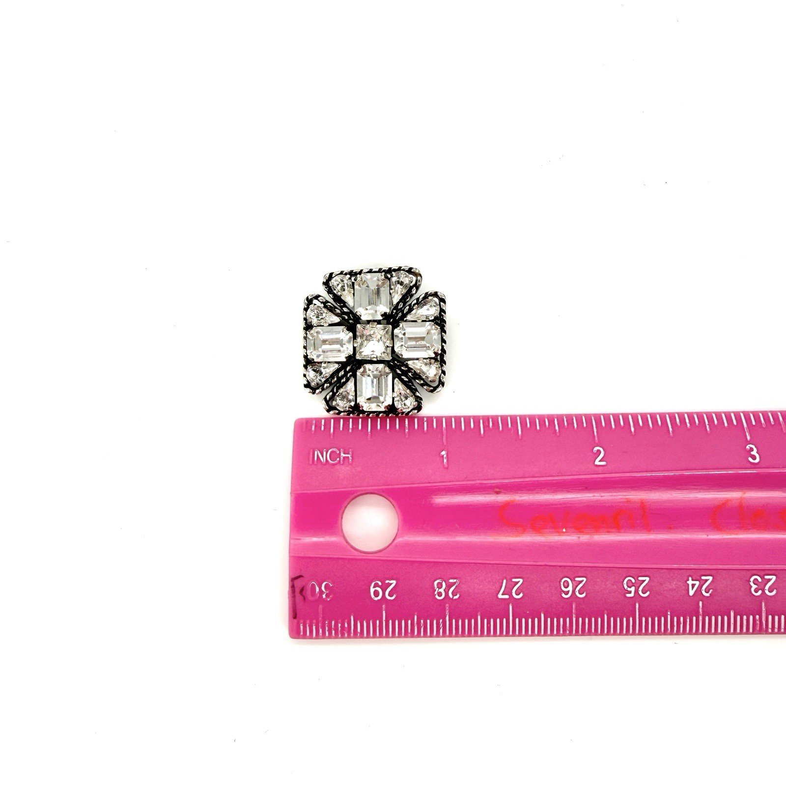 NIB YSL Saint Laurent Cross Croix Crystal and Metal Brooch in Silver Unisex $650