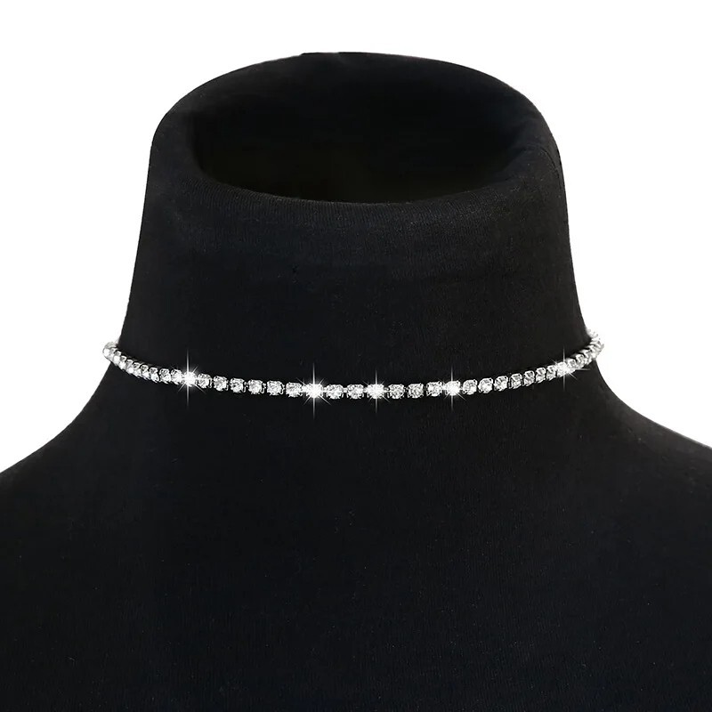 Silver Plated Diamante 40cm Tennis Choker Necklace in Gift Bag