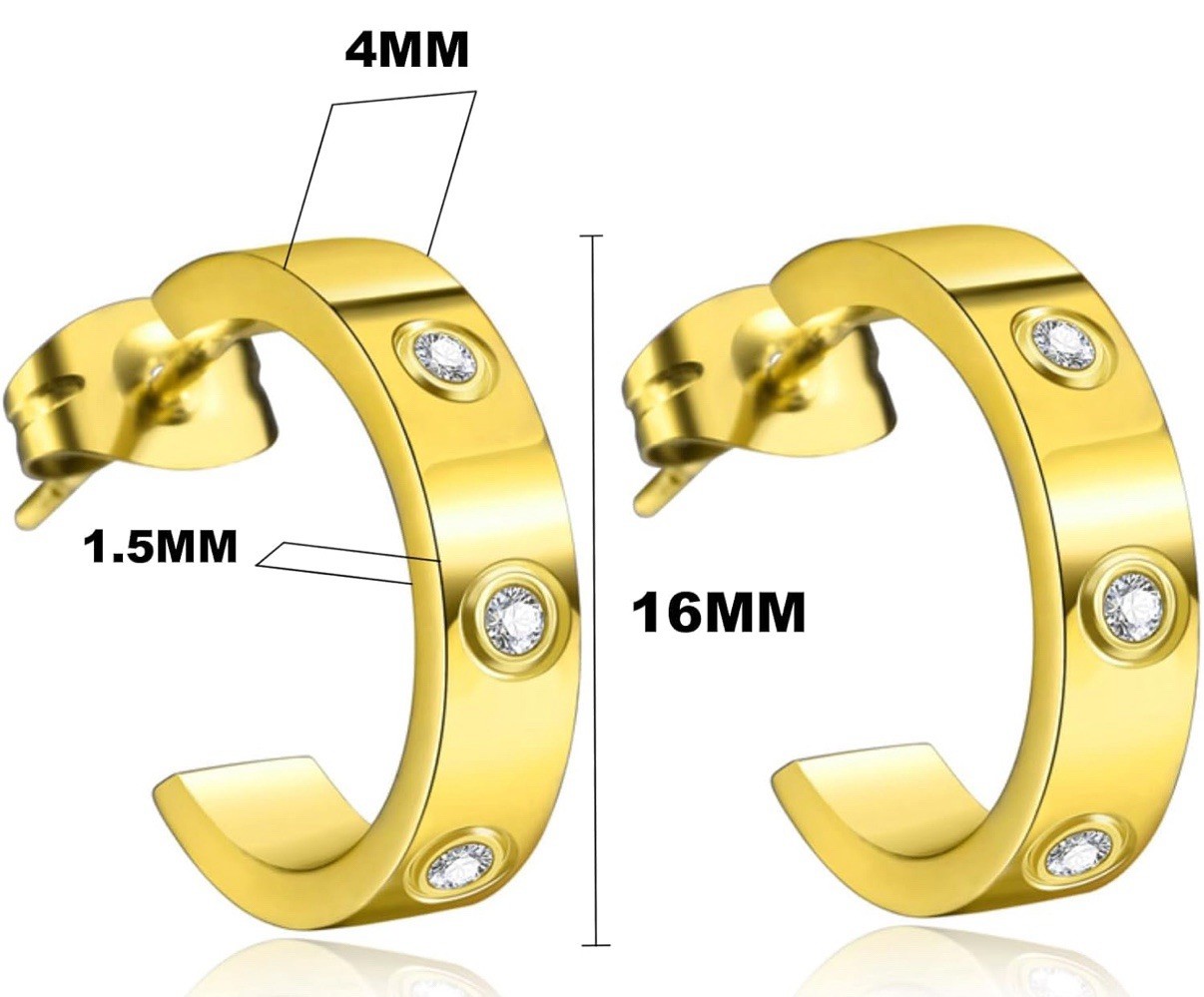 Stainless Steel Silver Cubic Zirconia Tarnish-Free Hoop Earrings