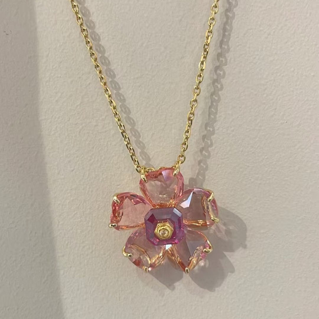 Swarovski Pink necklace Flower Shaped Earrings for Women