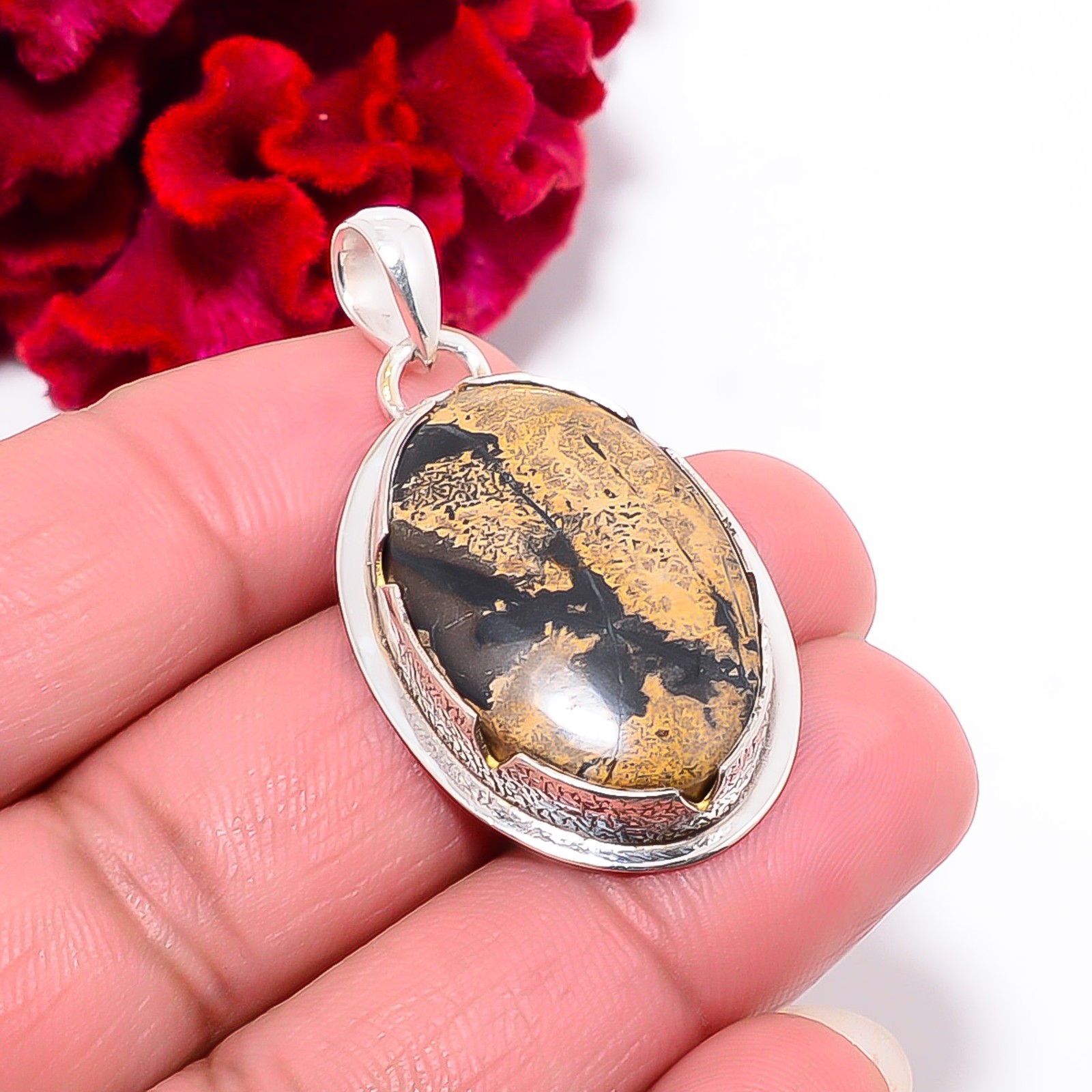Honey Dendritic Opal – Mexico 925 Sterling Silver Pendant 1.68″ P102050