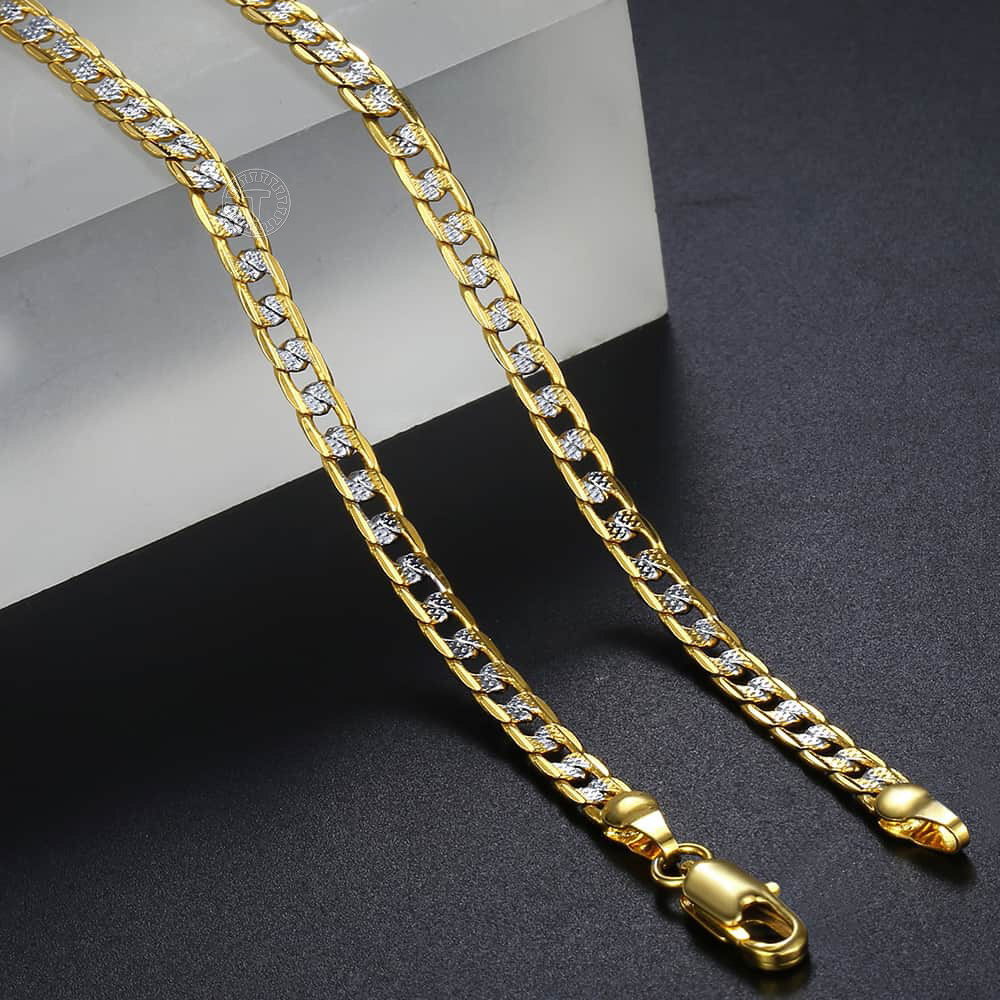 4mm GOLD FILLED Necklace Bracelet Set Diamond-Cut Curb Chain Unisex Jewelry Xmas