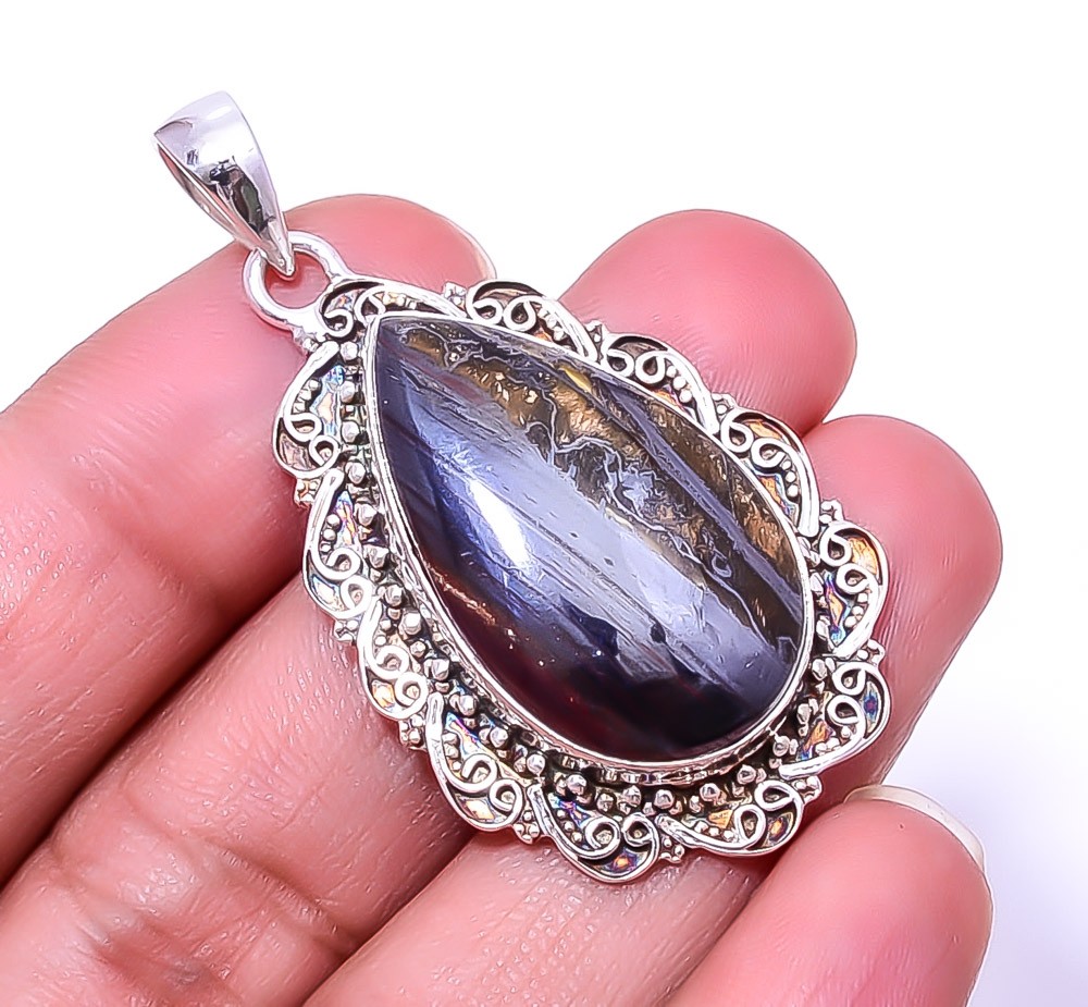 Iron Tiger Eye – South Africa Fine Art 925 Sterling Silver Pendant 1.95″ P4