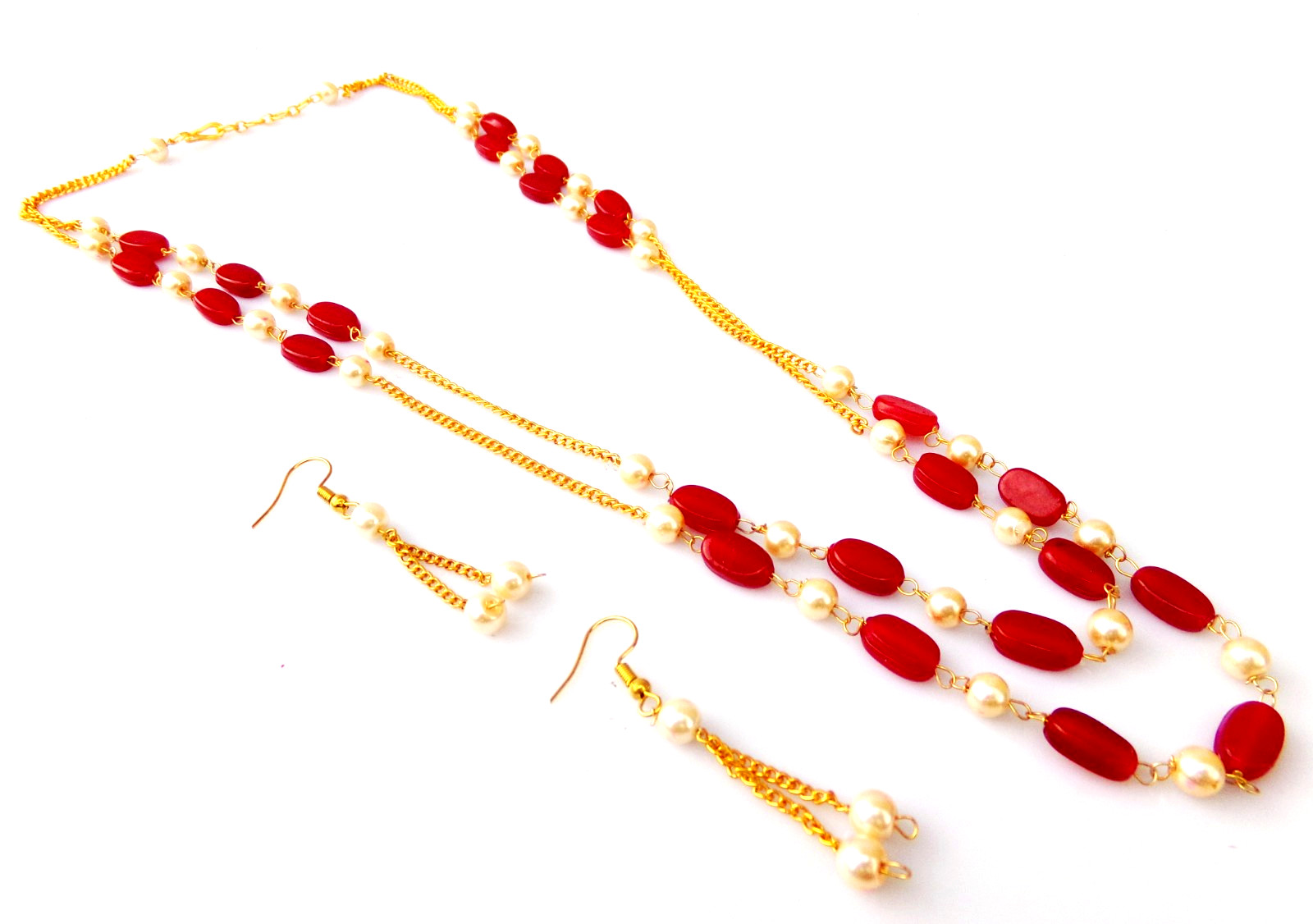 Indian Bollywood Gold Plated Pearls Mala Bridal Necklace Earrings Jewelry Set