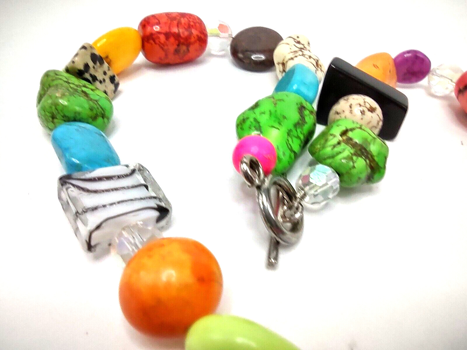 Beaded Choker 18 1/2″ Crystal, Dyed Stone & 1 Art Glass Asstd Colors & Shapes