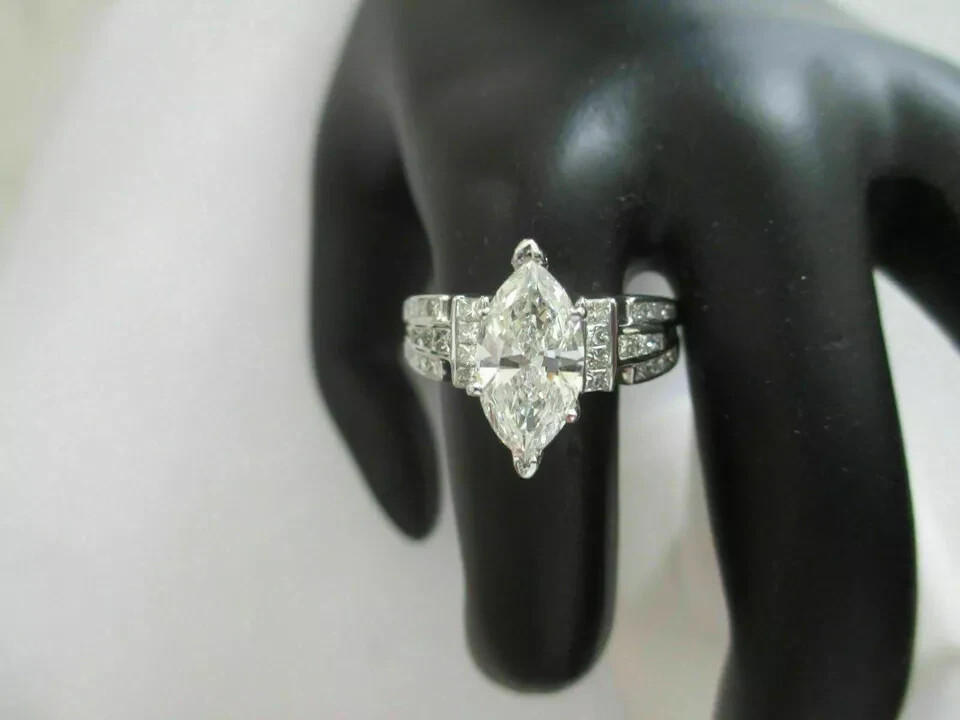 3Ct Marquise Cut Simulated Diamond Engagement Ring 14K White Gold Plated Silver