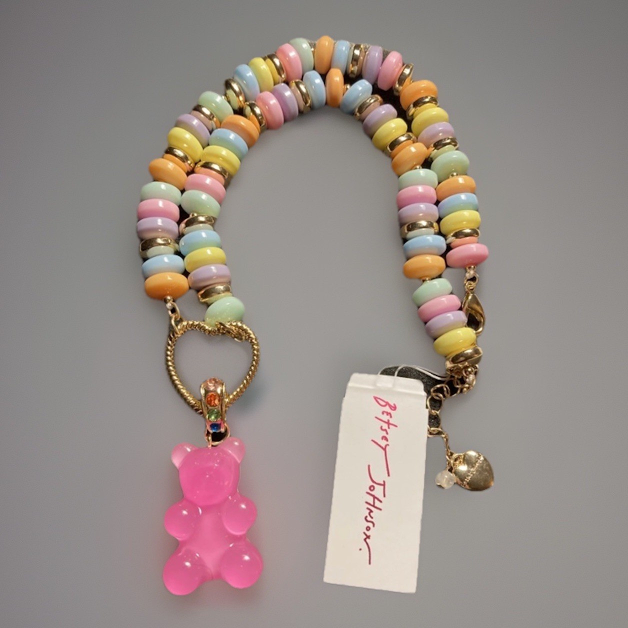 New Betsey Johnson Gummy Bear Necklace Candy Style Statement Pink
