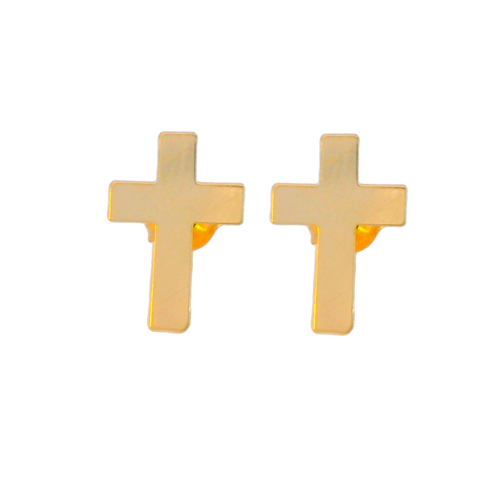 14k Solid Gold – Dainty Cross Stud Earrings – For Unisex Adult – Made in Italy