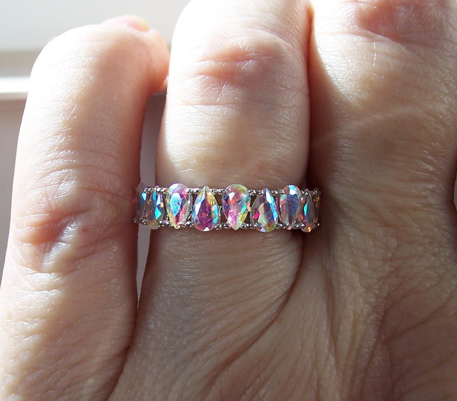 Simulated Mercury Mystic Topaz Ring Cubic Zirconia 925 Sterling Silver