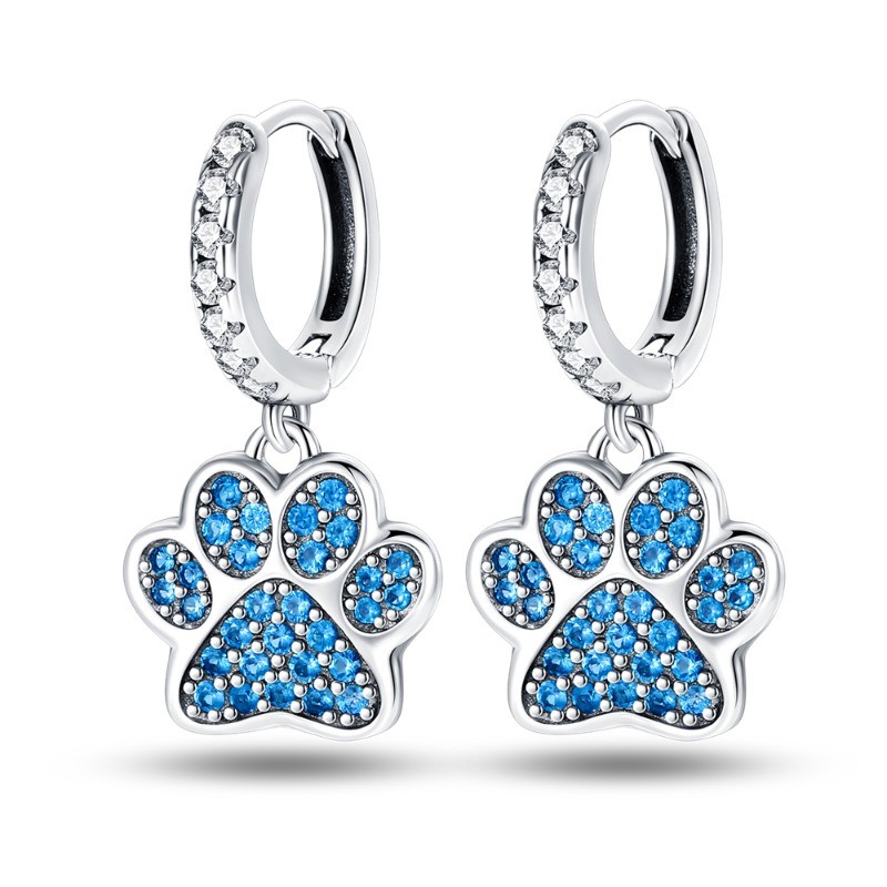 PANDACH 925 Sterling Silver Tiny Blue Dreamcatcher Paw Hoop Earrings For Women