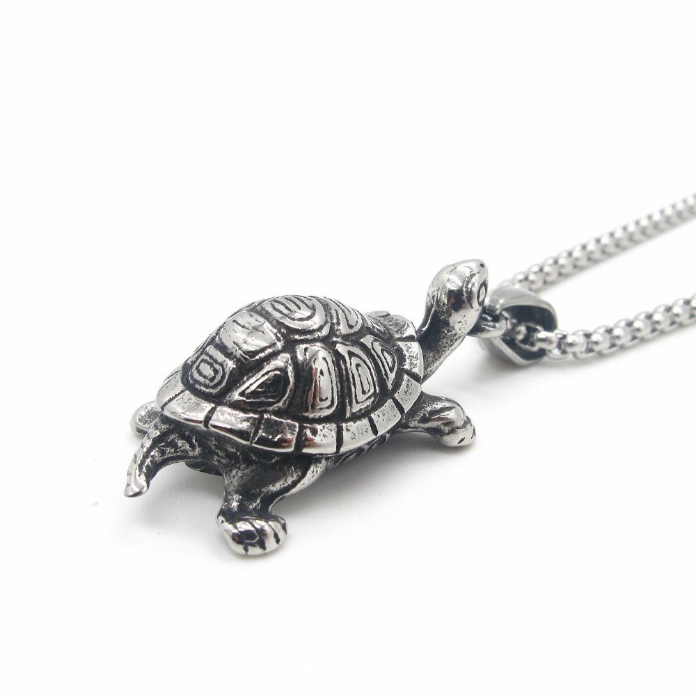 Steel Chain Stainless Steel Mens Turtle Tortoise Pendant Necklace Jewelry Silver