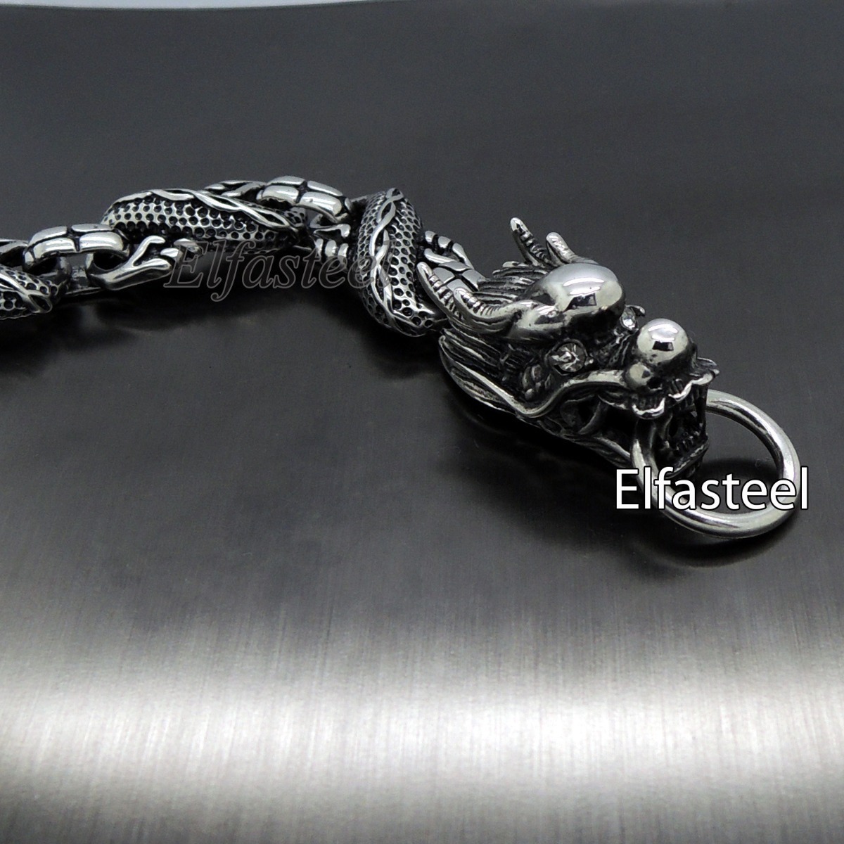 MENS 8.5″ / 21cm DRAGON Link Stainless Steel Chain Bracelet