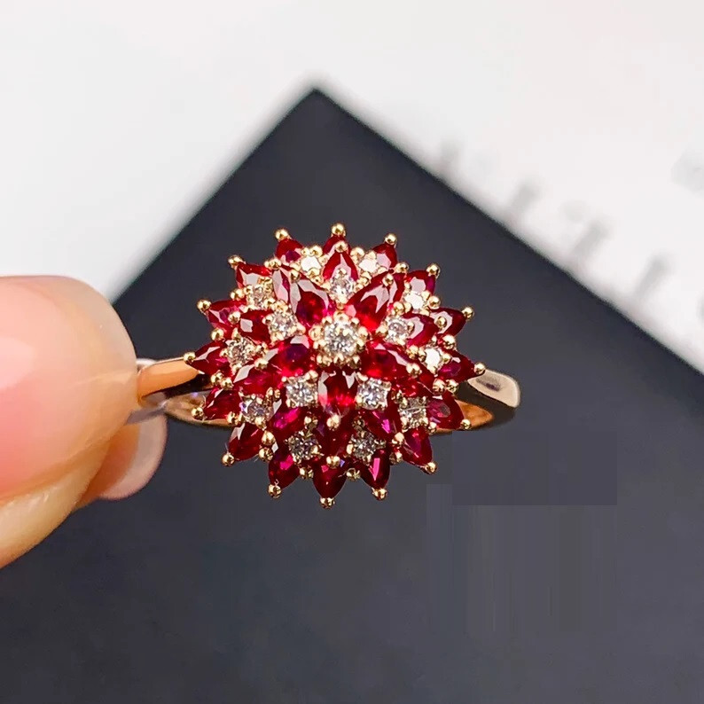 Attractive Cocktail Ring 2.97 Ct Pear Cut Simulated Ruby 14K Yellow Gold Plated
