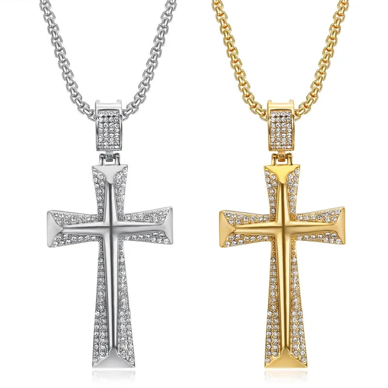 Titanium Steel Plating Rhinestones 18K Gold Plated Men’s Necklace