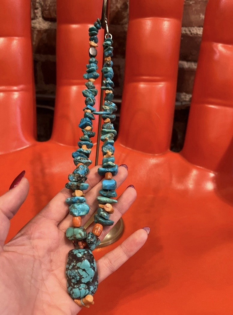 70s VTG Turquoise and Coral Chunky Necklace