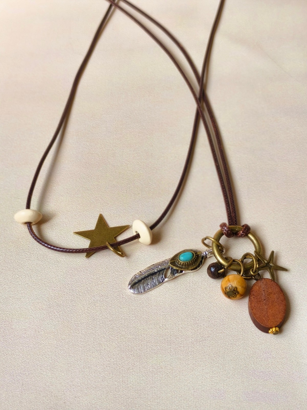 Boho Vintage Double Wax Cord Long Necklace Adjustable Layered Choker Unisex