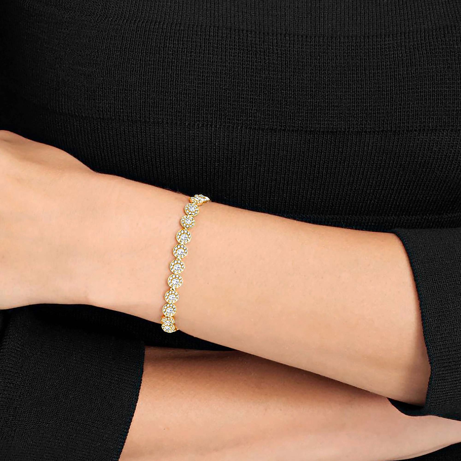 Swarovski Una Angelic Tennis Bracelet Round Cut, Pavé, Medium, White, Gold-Tone