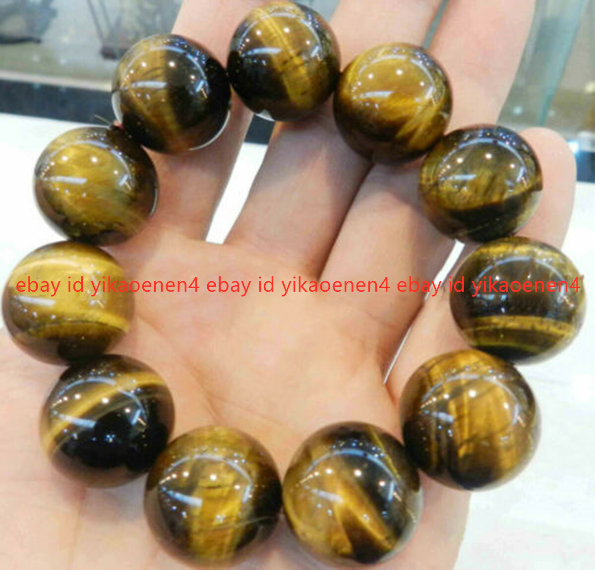 LARGE NATURAL 20mm AFRICAN TIGER EYE GEMS ROUND BEADS BRACELET 7.5″