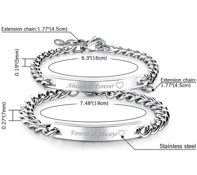 2x His & Her Stainless Steel Always & Forever Love Matching Couple Bracelet Gift