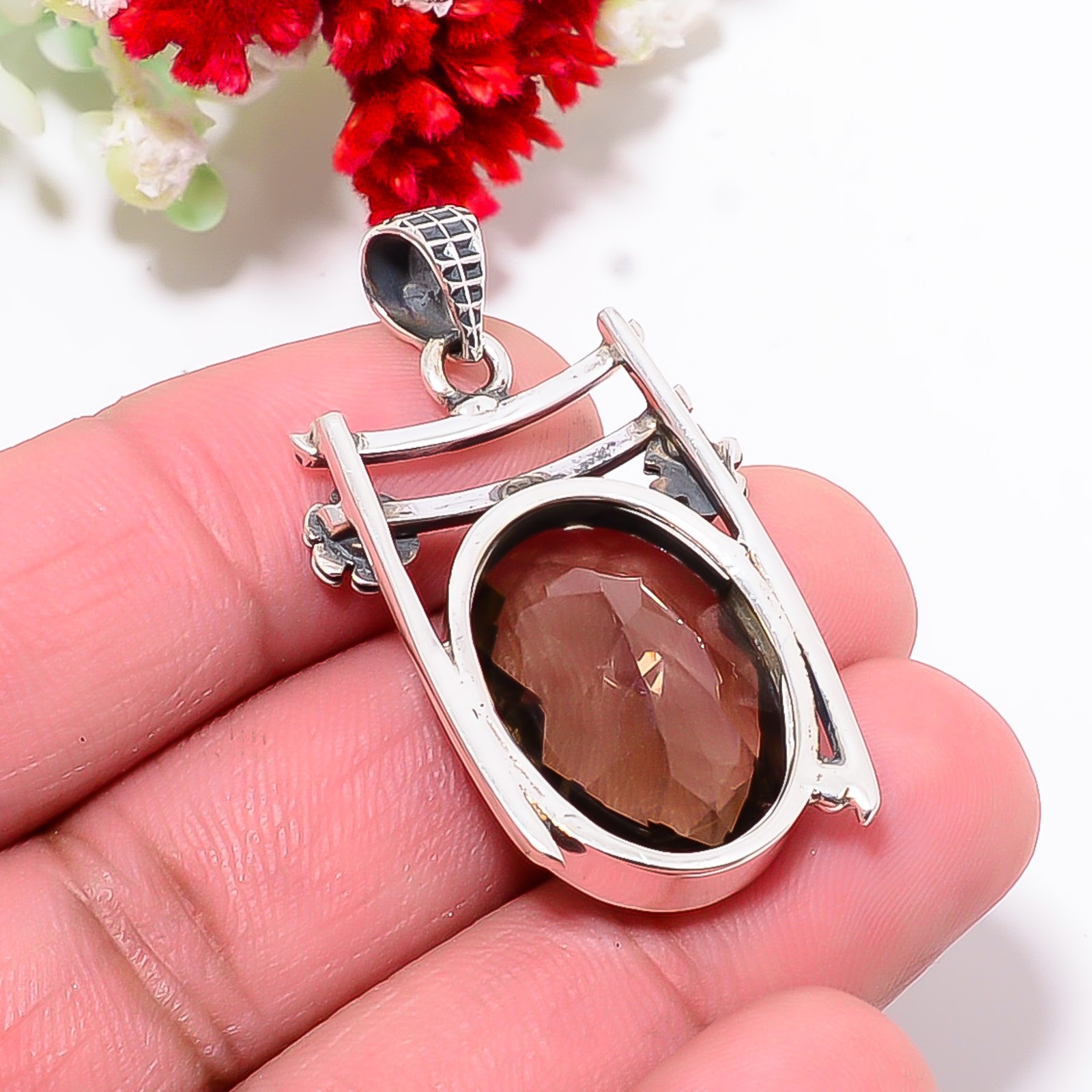 Smokey Designer Handmade 925 Sterling Silver Jewelry Pendant 1.5″ P1046611991