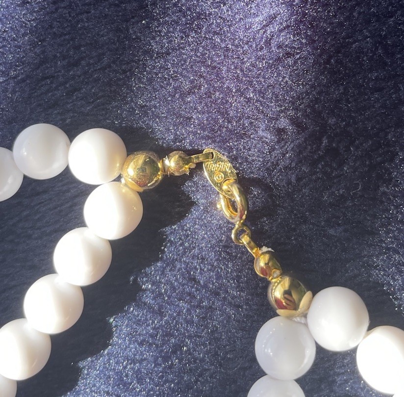 Trifari Vintage Double Strand White & Gold Statement Necklace