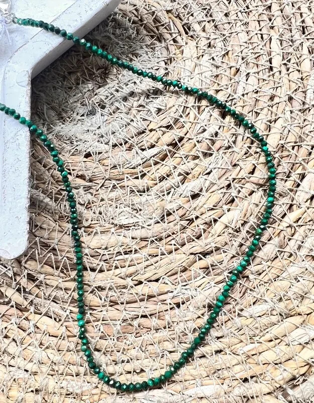 2mm Malachite Choker Natural Green Stone Facted Necklace Healing Reiki Gift