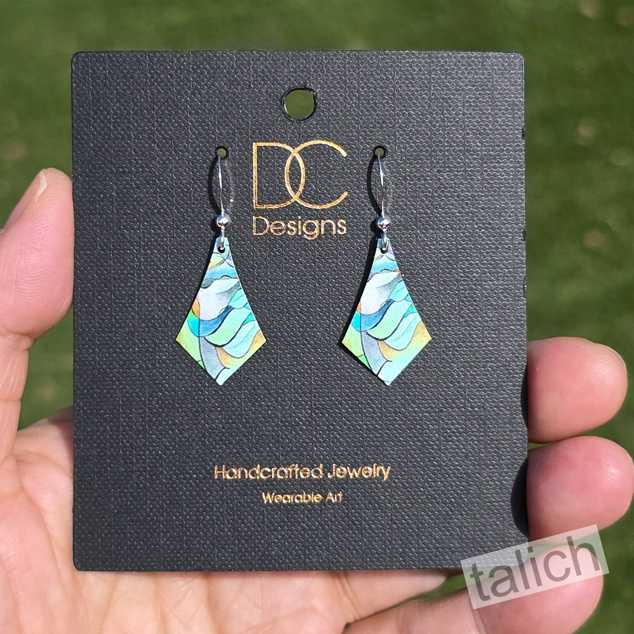 DC Designs Cool Greens Abstract Art Print Small Drop Earrings Handmade Unique