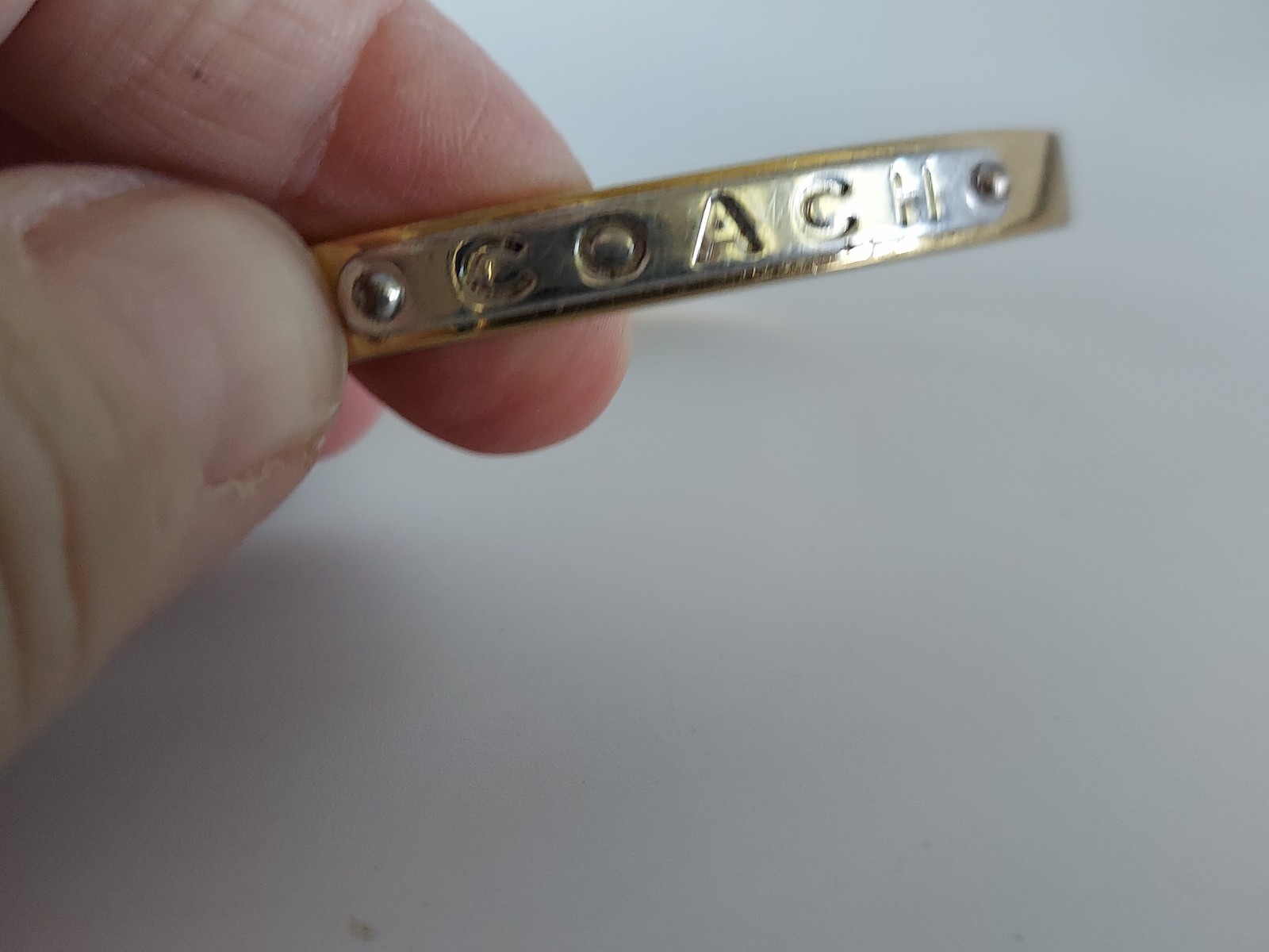Authentic Coach Gold & Silver Branded Hinged Bangle Bracelet Size 6.75