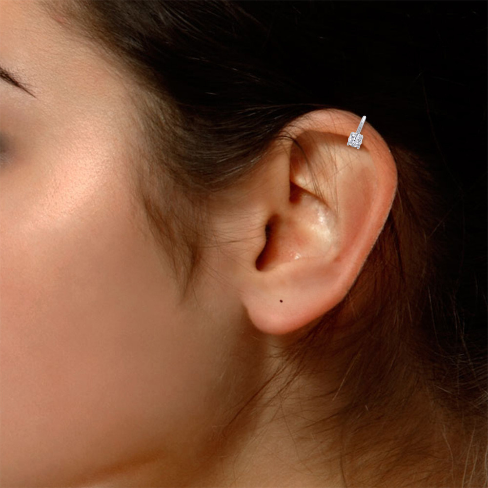 Solitaire Ear Cuff Clip On Cartilage Earrings Sterling Silver Cubic Zirconia