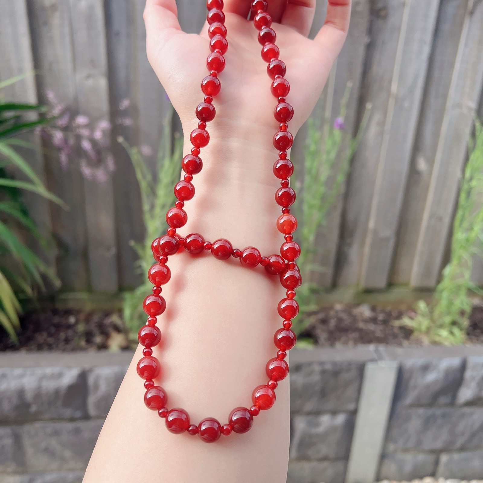 Beautiful Good Quality Natural Red Agate Beaded Necklace +Bracelet Jewelry Set