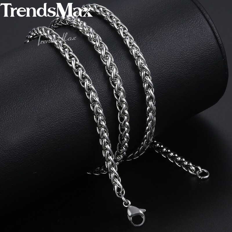 3mm-20in Braided Wheat Chain Silver 316L Stainless Steel Men Women Necklace