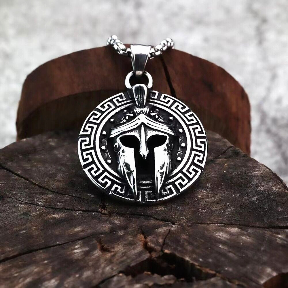 Silver Greek Spartan Warrior Helmet Pendant Necklace Chain Men’s Jewelry