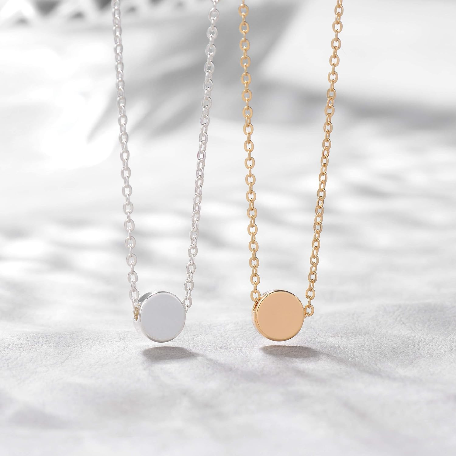 Gold Necklace for Women 14K Gold Plated Circle Cubic Zirconia Pendant Necklace D