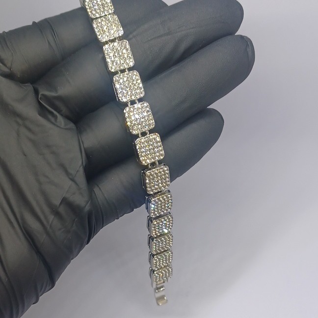 8.5″ 9mm Crystal Paved Cluster Box Bracelet Stainless Steel