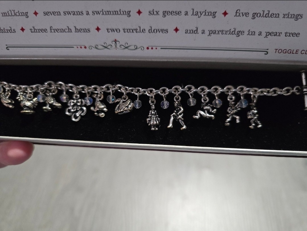 12 Days of Christmas Charm Chain Bracelet w/ Sterling Silver Dangle Charms