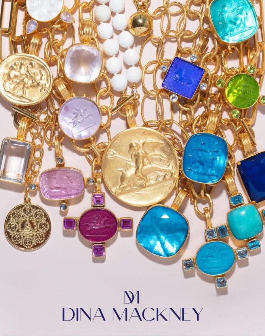 Dina Mackney Necklace Pendant 18K Gold Jewelry Luminite Blue Topaz Jewelry Gift