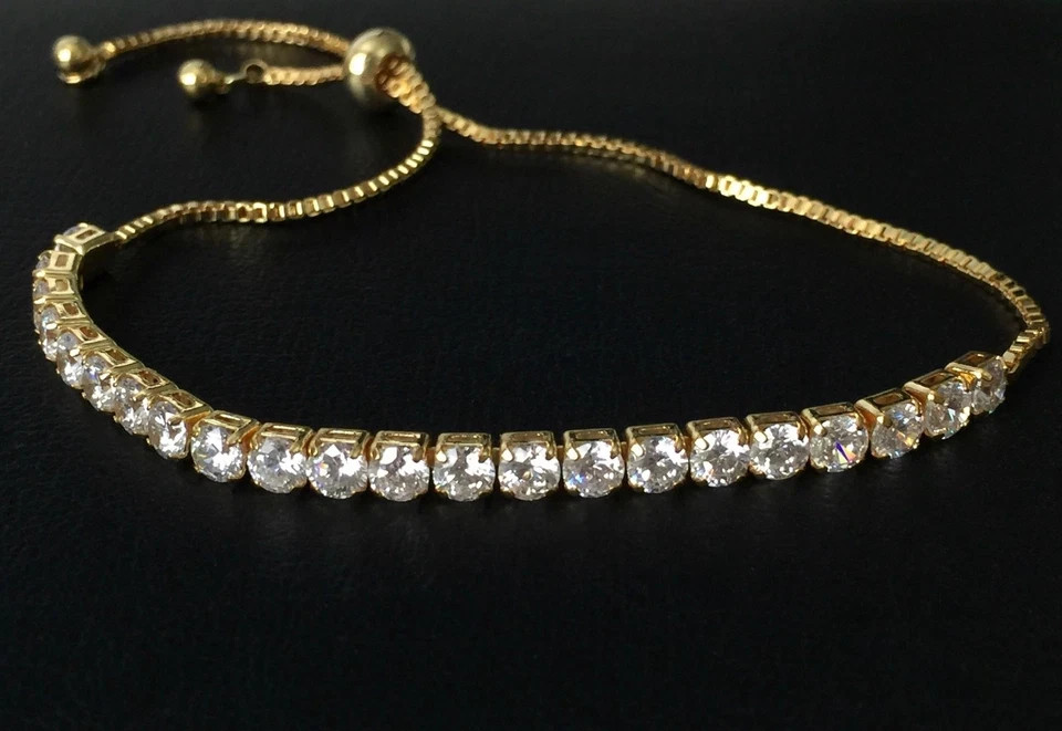 18K Gold Plated Bolo Tennis Bracelet Simulated Diamond Wedding Jewelry Gift