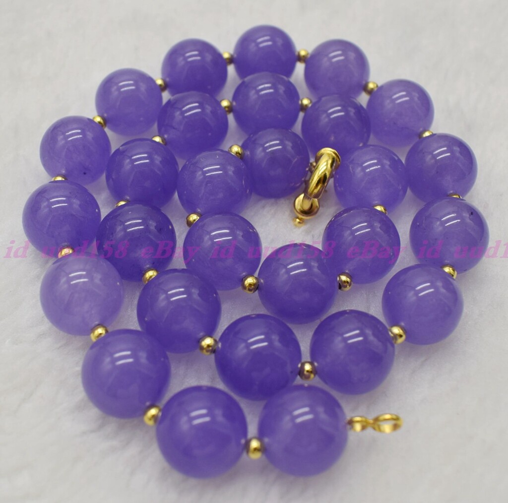 Natural 8mm 10mm 12mm 14mm Lavender Purple Jade Round Gem Beads Necklace 18″ AAA